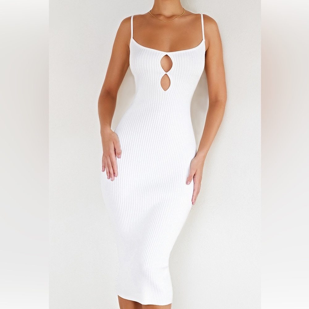 NWOT: Mistress Rocks white rib midi knit dress